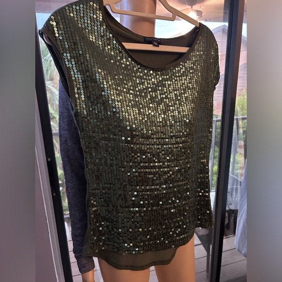 Willi Smith deep green, sequin top. Sz. Small - Picture 2 of 6